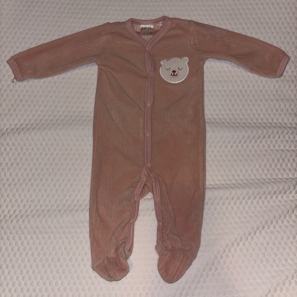 Unbranded Kids Mauve Bear Footed One-Piece